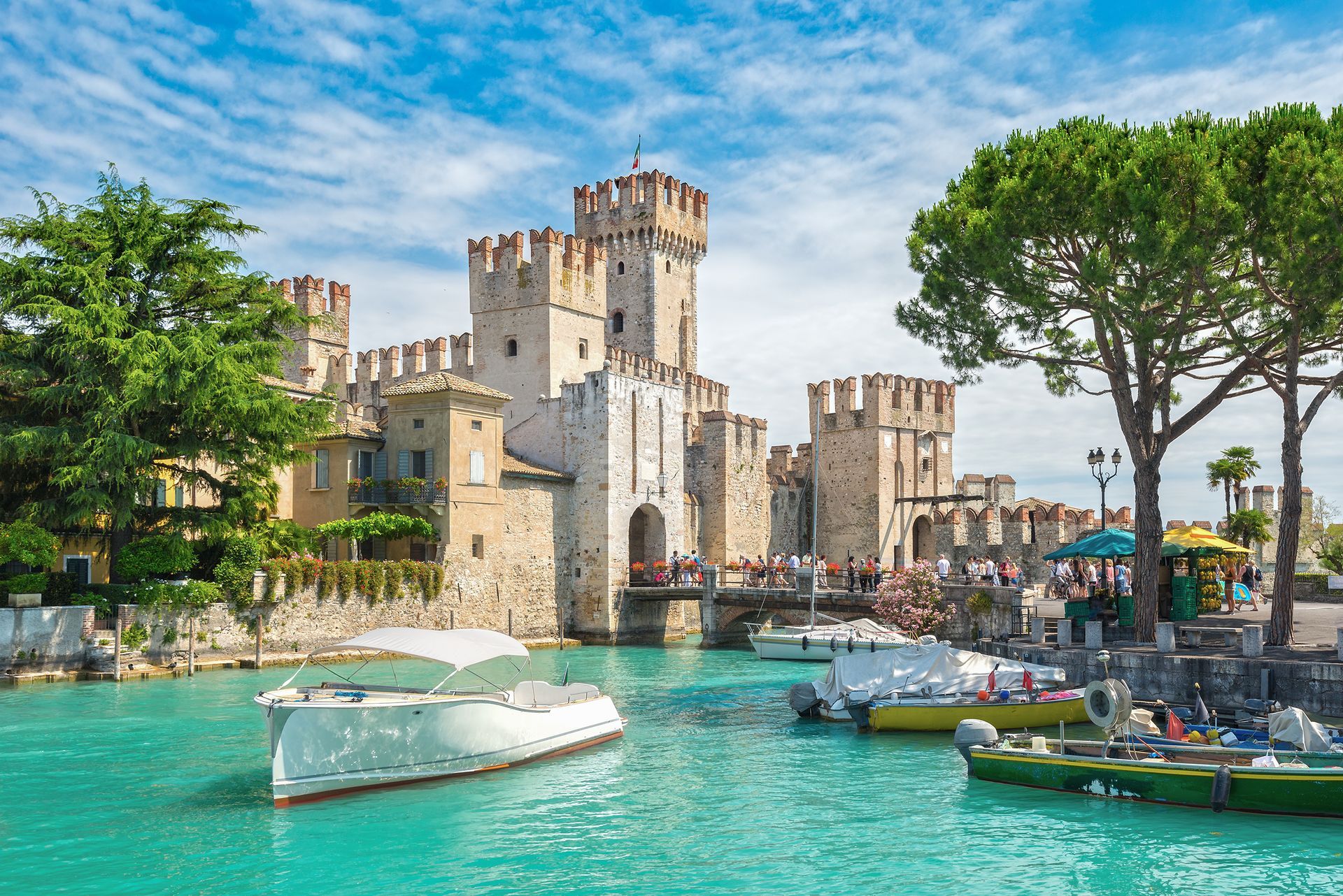 Romantic Rocca Scaligera, castle on the island of Sirmione, Lake Garda, Italy
